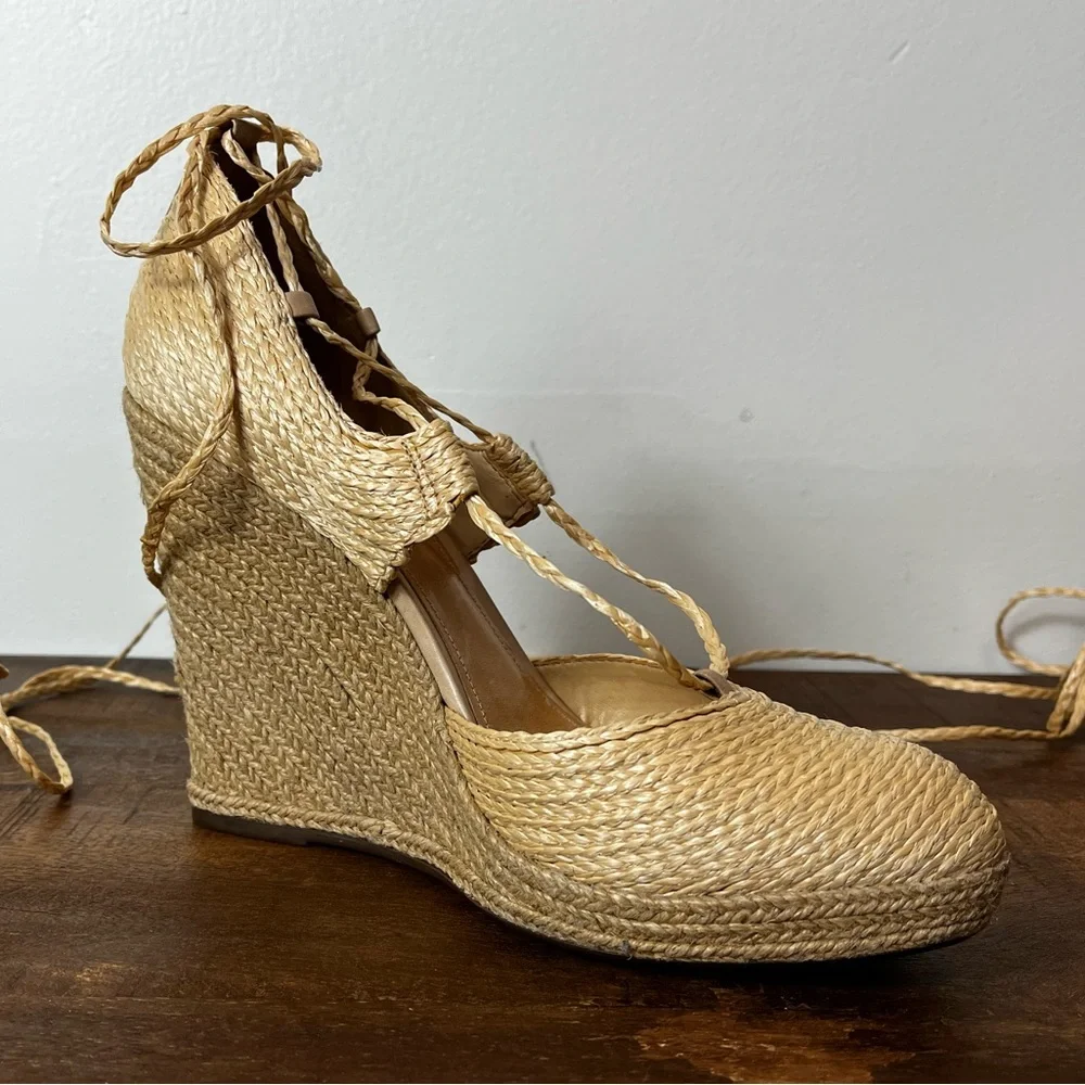 SCHUTZ Cream Espadrille Wedge Sandals with Ankle Tie